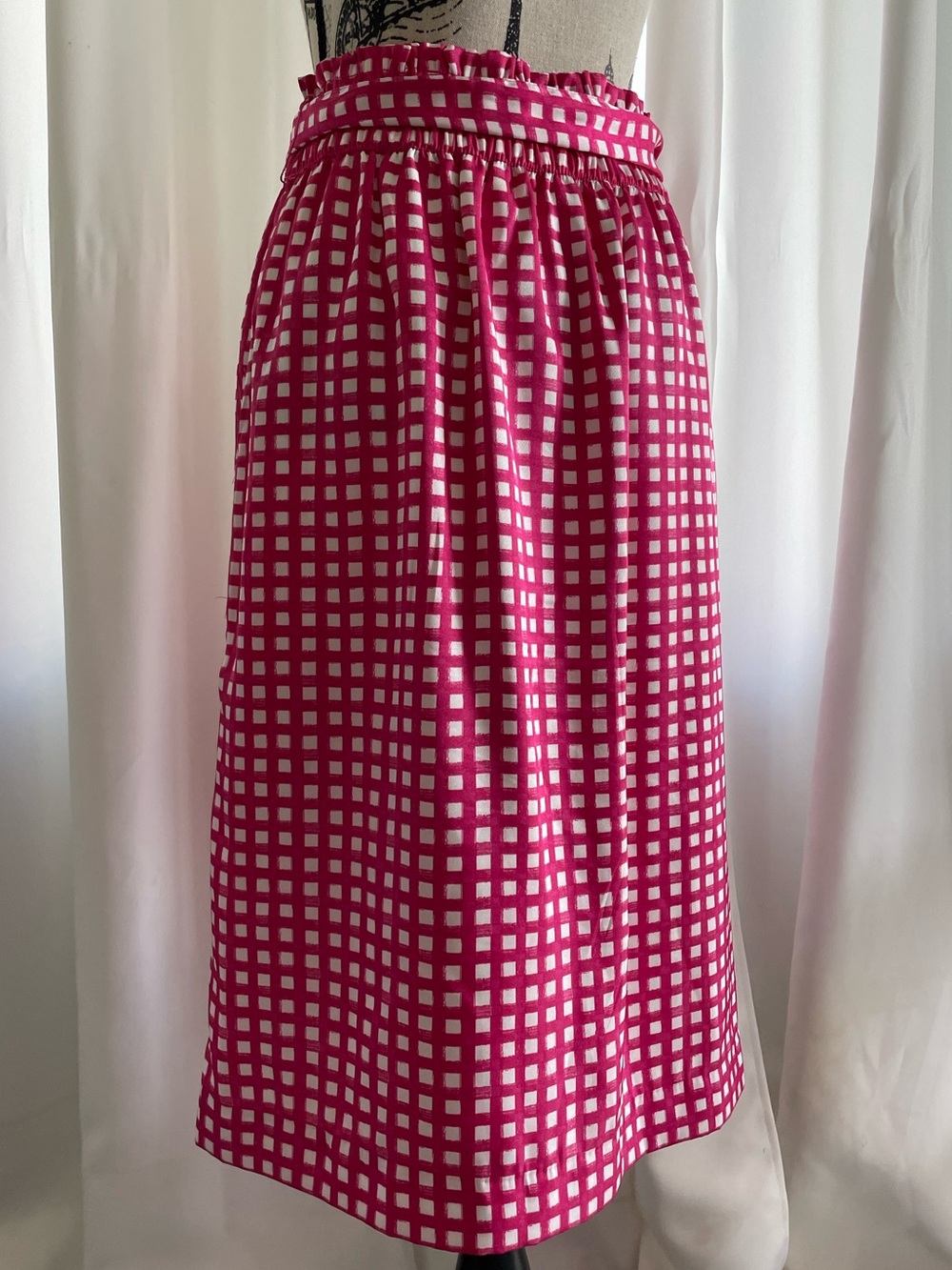 Ann Taylor Pink Check Midi Skirt with Tie Waist - Picture 3 of 4